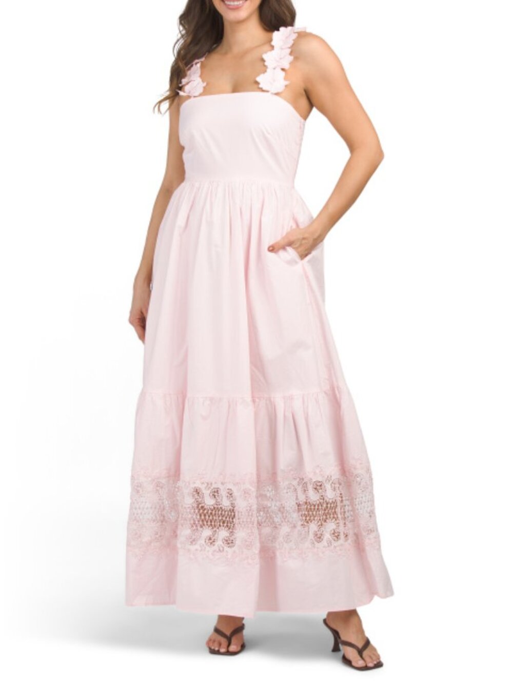 SOLITAIRE Maxi Dress With Floral Applique Shoulder Straps
